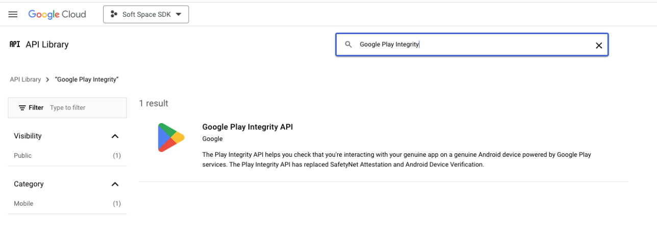 API Library search for "Google Play Integrity"