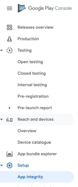 Google Play Console — App Integrity section