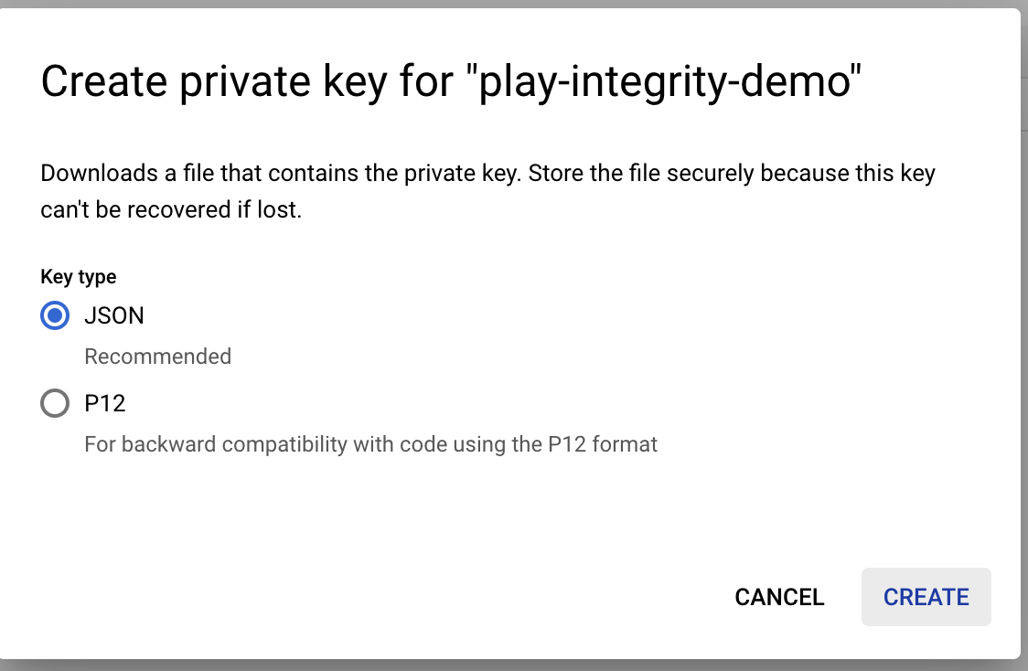 Key type selection dialog